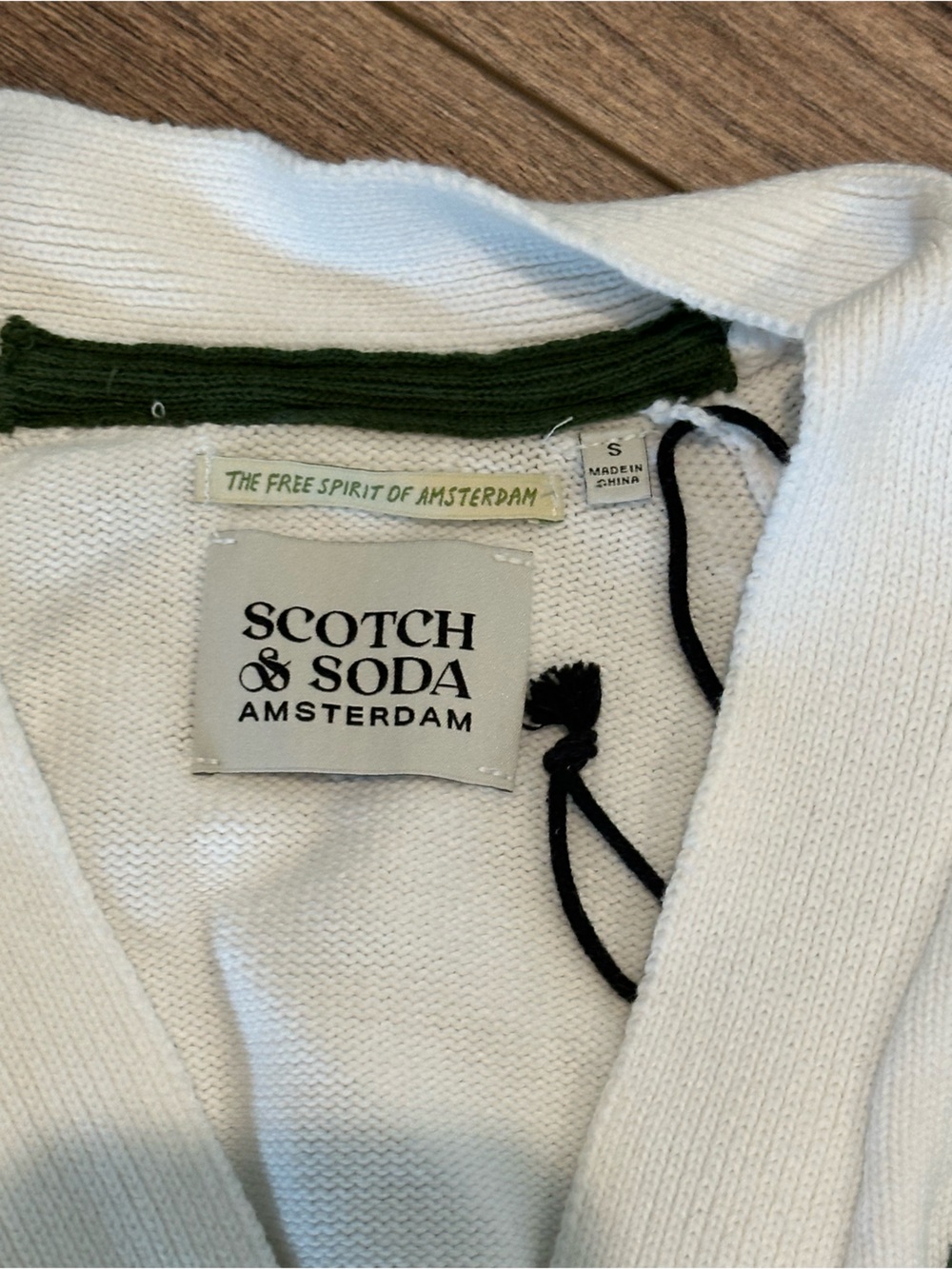 New! Scotch & Soda Amsterdam White Cardigan with Green Trim Small - Picture 6 of 11